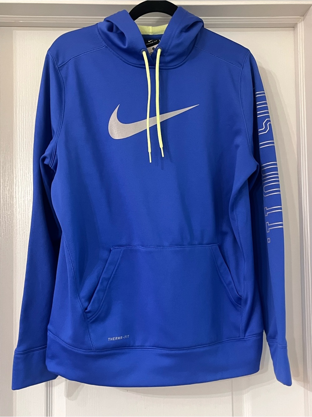 Nike Just Do It Swoosh Logo Therma Fit Royal Blue Pullover Sweatshirt XL Hoodie